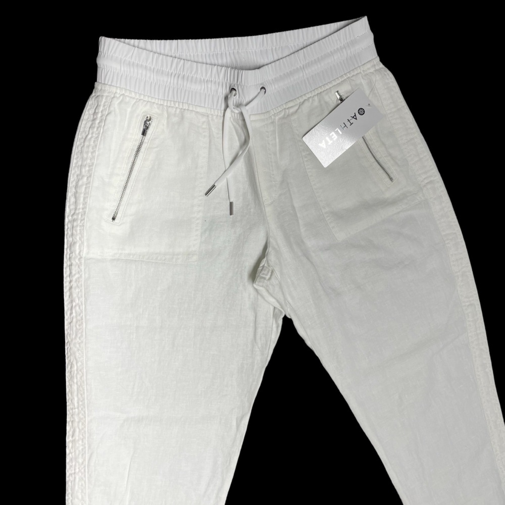 Athleta Cabo Linen Jogger White 10 Semi-Fitted Mid-Rise Zip Pockets NWT - Picture 2 of 9